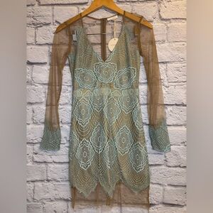Luxxel Blue Lace Sheer Dress